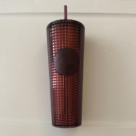 Starbucks Tumbler Bling Berry Plum Grid Maroon Disco Holiday 24oz Cold Cup 2020 - Picture 1 of 4